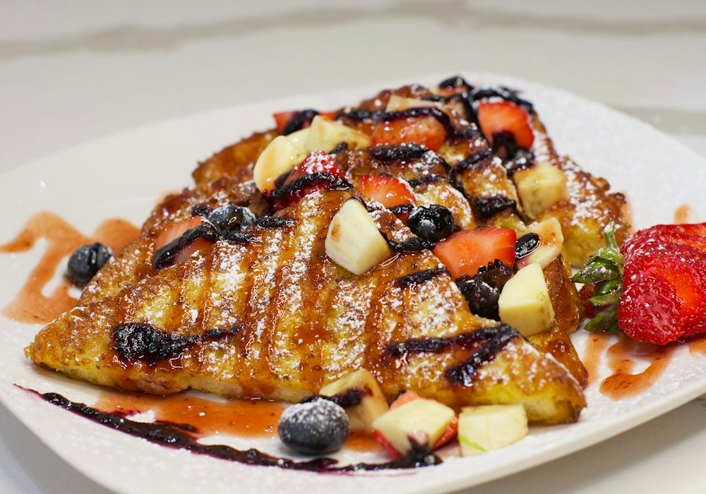 French toast with fruit and syrup